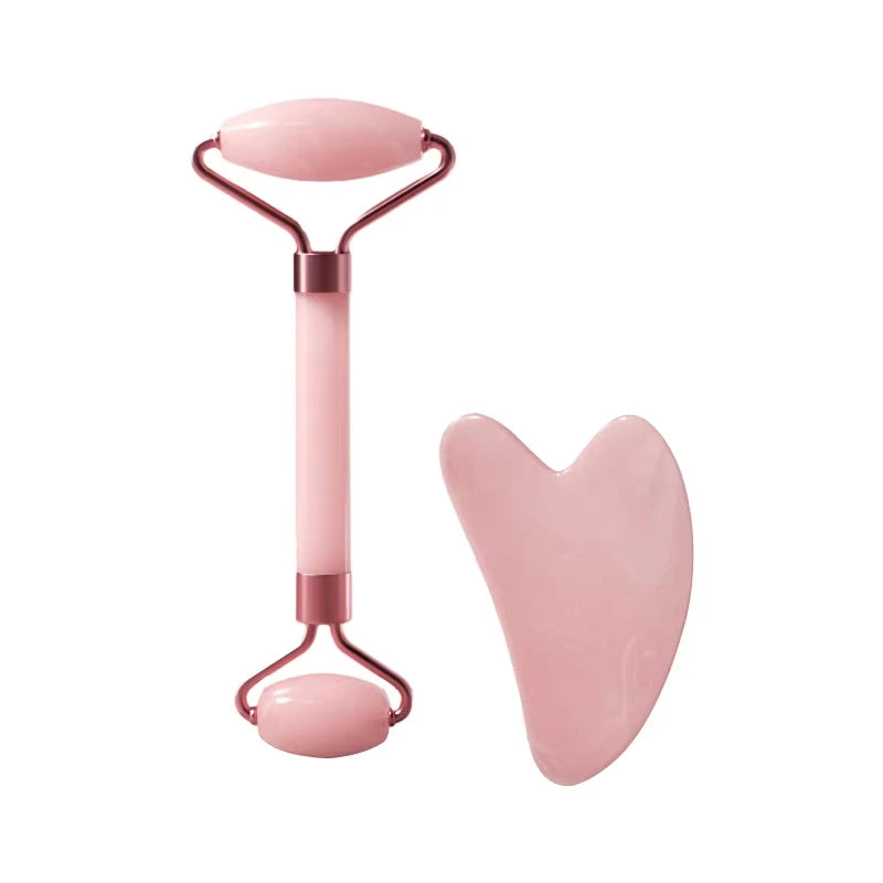 Facial Massage Set: Rose Quartz Roller & Gua Sha | Relaxation & Skincare