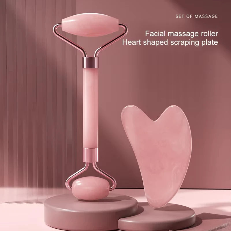 Facial Massage Set: Rose Quartz Roller & Gua Sha | Relaxation & Skincare