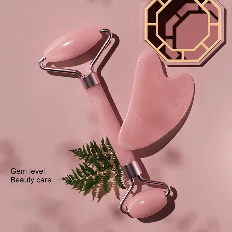 Facial Massage Set: Rose Quartz Roller & Gua Sha | Relaxation & Skincare