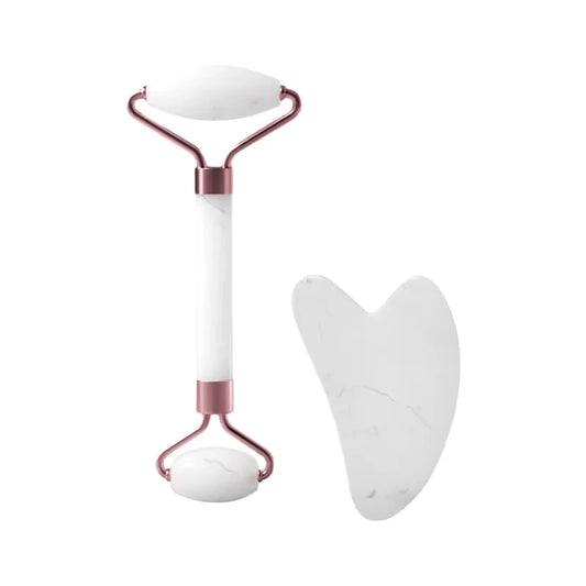 Facial Massage Set: Rose Quartz Roller & Gua Sha | Relaxation & Skincare